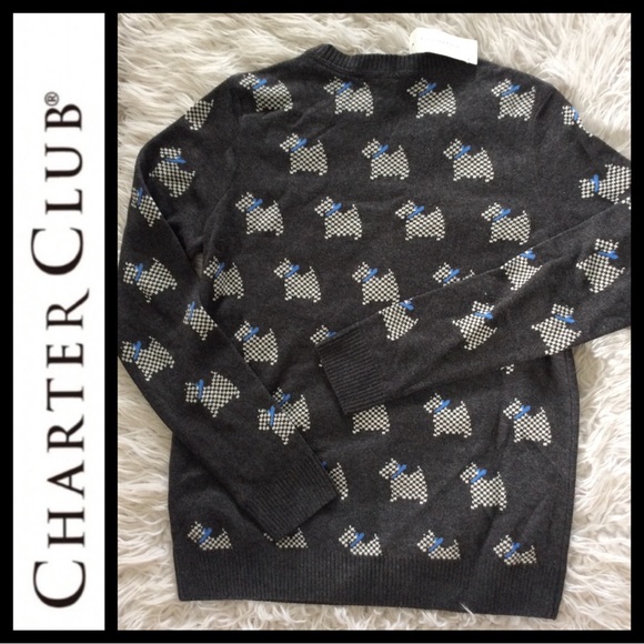 NWT Charter Club Scottie Studded Collar Sweater - Picture 4 of 7